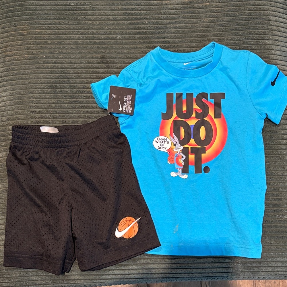 Nike Kids Blue 'Just Do It' Tee and Black Shorts Set